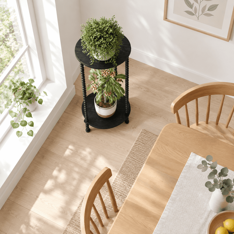 Black 23.2 In 2 Tier Small Indoor Plant Stand With Metal Spindle ...