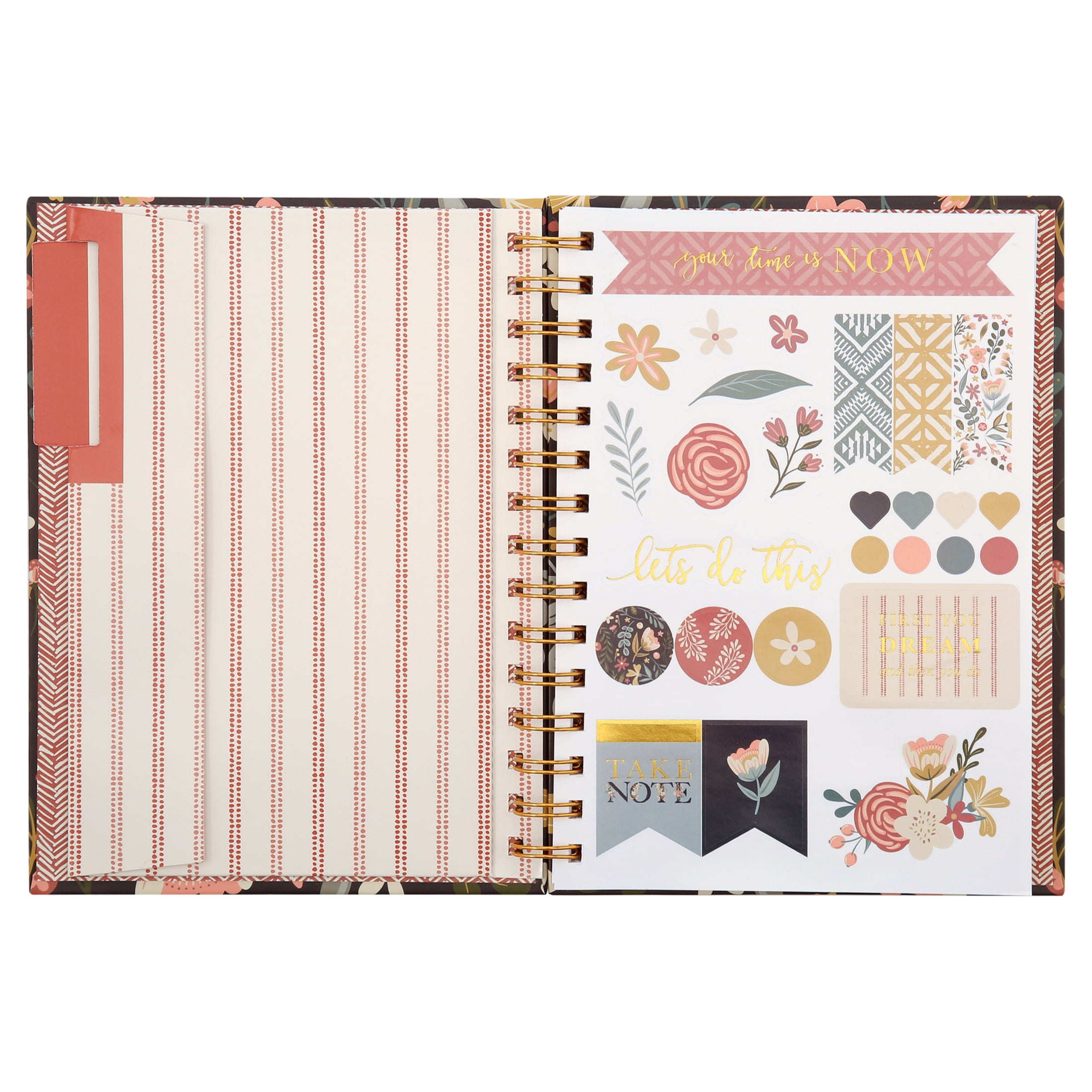 Pen+Gear 6. 4" x 8" Hardcover Journal, Floral,Includes Sticker Sheet And Heavy-Duty Pocket