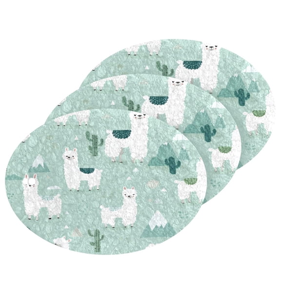 3PCS Dish Cleaning Sponge Scrubs Dish Pad for Wash Dish for Non-Stick & Delicate Cookware Cute Cartoon Llama Pattern