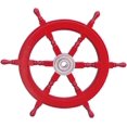 thumbnail image 1 of Handcrafted Model Ships Deluxe Class Dark Red Wood and Chrome Decorative Ship Steering Wheel 24" - Nautical Decoration, 1 of 2
