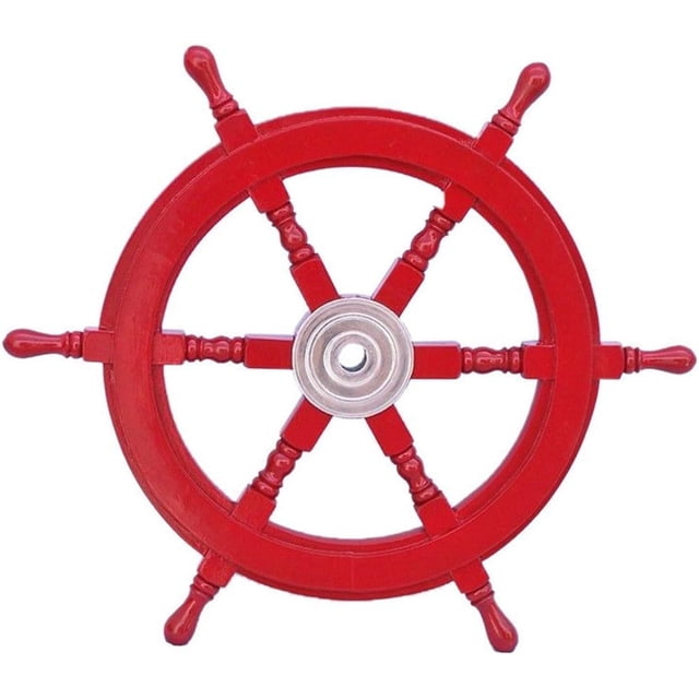 Handcrafted Model Ships Deluxe Class Dark Red Wood and Chrome Decorative Ship Steering Wheel 24" - Nautical Decoration