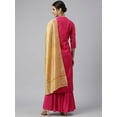 thumbnail image 6 of Janasya Women's Pink Chanderi Silk Woven Festive Straight 3/4 Sleeve Round Neck Calf Length Kurta With Sharara & Dupatta, 6 of 9