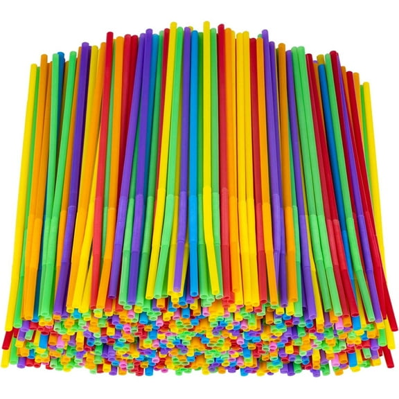 MODANU 200 Pcs Flexible Plastic Drinking Straws, 10.2 Inches Extra Long Colorful Disposable Bendy Party Fancy Straws