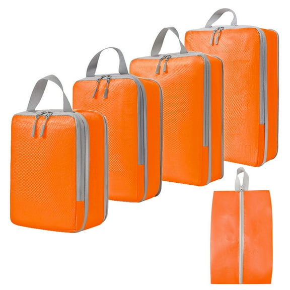 5-Piece Travel Packing Cube Set for Women – Cosmetic, Toiletry & Shoe Organizer with Hanging Hook – Space-Saving Luggage Bags for Travel Orange