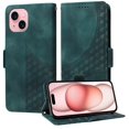 thumbnail image 2 of ELEHOLD For iPhone 14 Leather Wallet Phone Case, Embossed Diamond Folio Flip Cover, Card Holder Cash Slot, Stand Support, Wrist Strap Lanyard -Green, 2 of 10