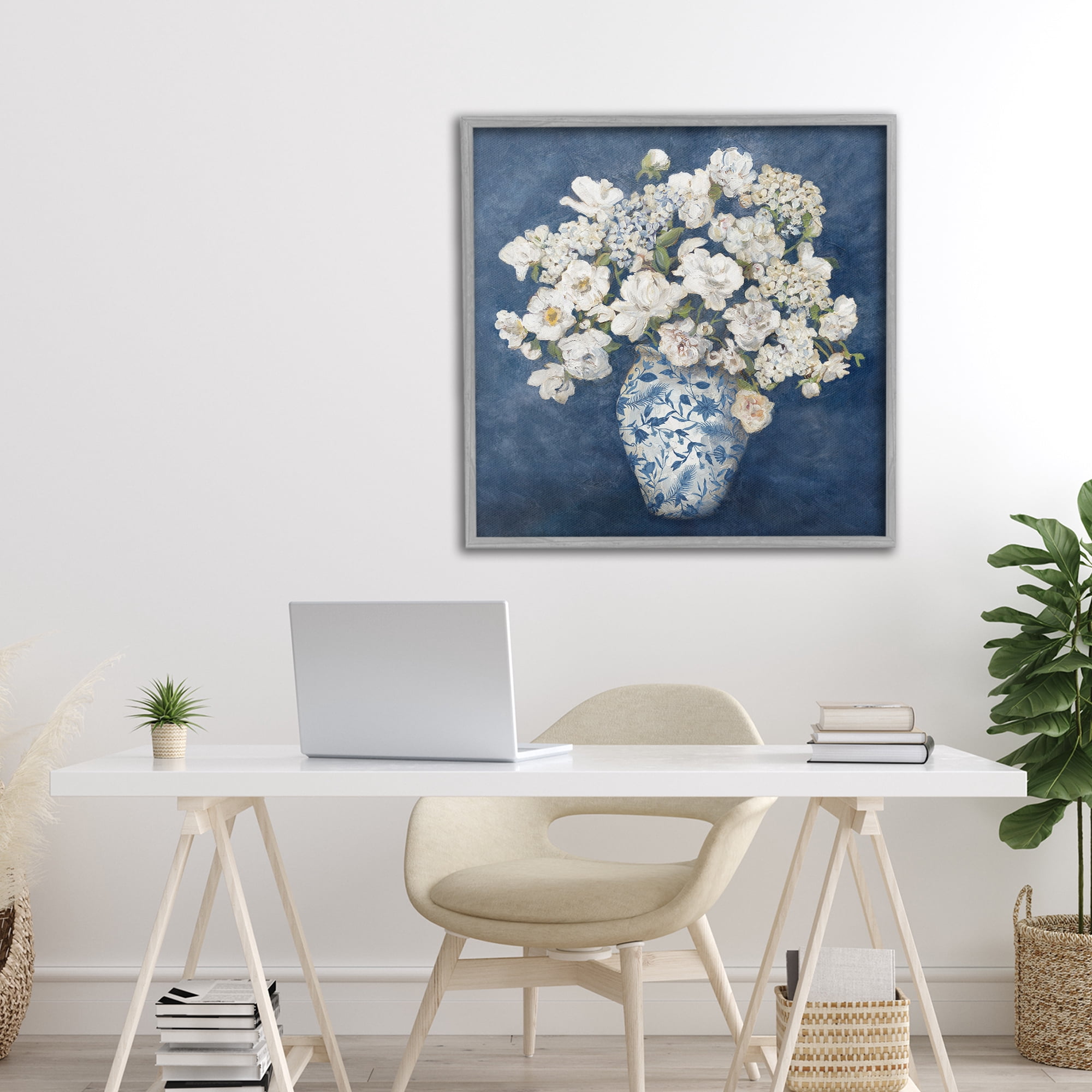 Stupell Industries Classic Blue Chinoiserie Vase Gray Framed Giclee Art, design by Charlene Olson