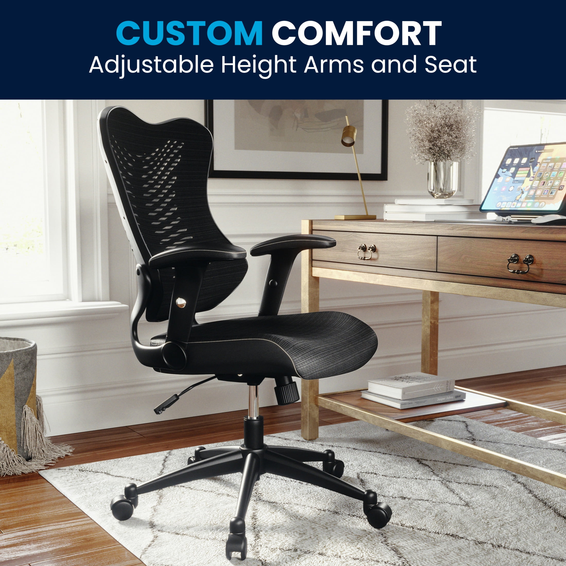 Flash Furniture Kale Ergonomic High-Back Swivel Office Chair with Adjustable Seat Height, Black