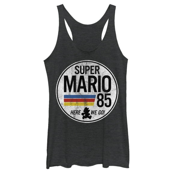Women's Nintendo Super Mario Retro Rainbow Ring Racerback Tank Top Black Heather Medium
