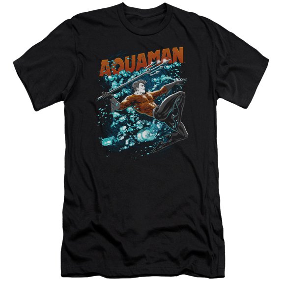 JLA Justice League Aqua Bubbles Premium Canvas Adult Slim Fit 30/1 T-Shirt Black