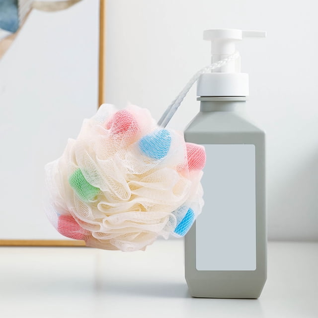 Esponja de Baño Coreana con Forma de Flor | Toalla de Baño Exfoliante de Malla | Material Pe con Cuerda para Colgar | 12X12X12Cm | 5 Colores (Blanco, Gris, Verde, Azul, Rosa) | 1 Unidad