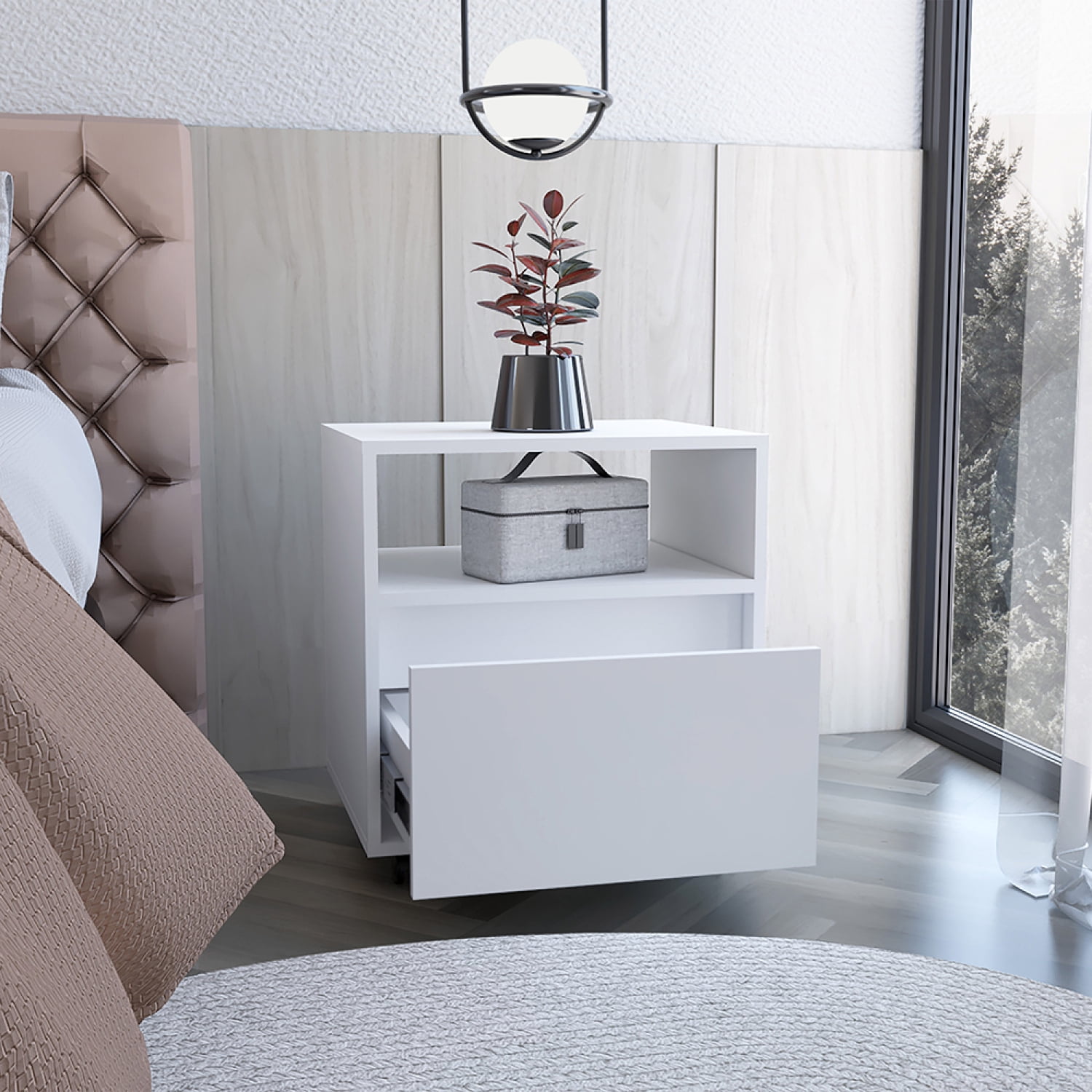 Stylish White Nightstand with Drawer, Ideal for Bedroom Living Room Compact Size
