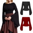 thumbnail image 2 of Women Medieval Renaissance Solid Color Bell Sleeve Ruffled Off Shoulder Blouse, 2 of 7