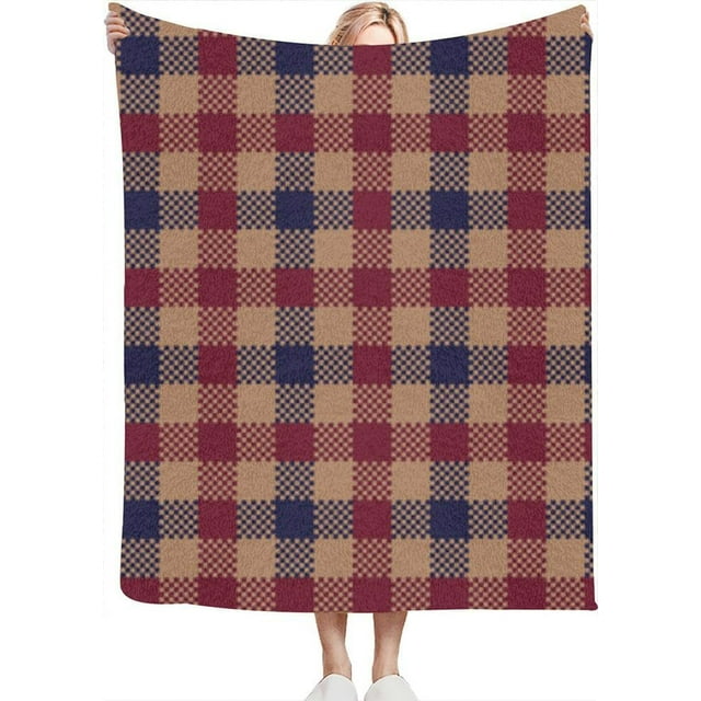 Brown and red and Blue Checkered Throw Blanket for Couch Bed Soft Cute Fleece Fuzzy Spring Summer Throw Blankets Cozy Living Room Throw Blanket for Chair
