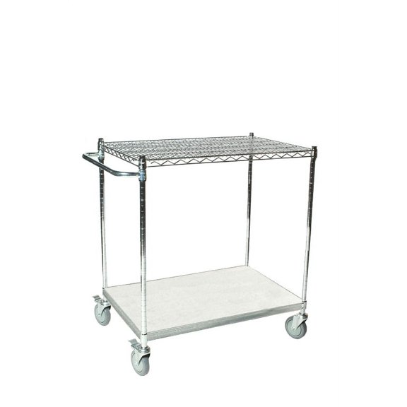 18" Deep x 24" Wide x 39" High 2 Tier Stainless Steel Shelf Cart with 1 Wire Shelf & 1 Solid Shelf
