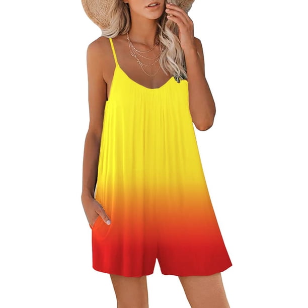 VISgogo Monos de verano para mujer, sin mangas, con correa de espagueti, pantalones cortos sueltos de una pieza VISgogo moda