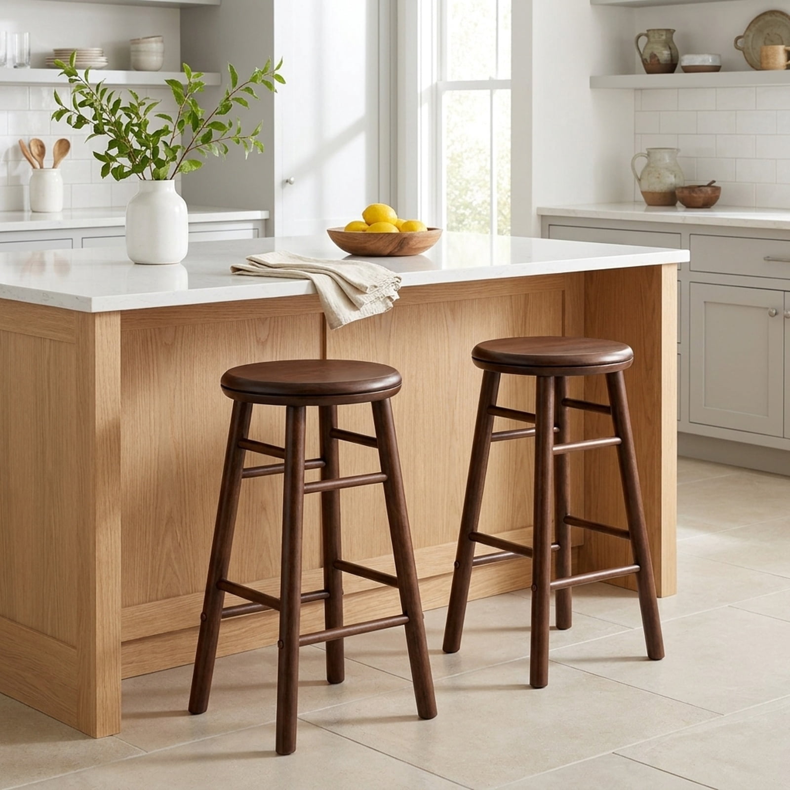 Furnibear 24" Swivel Bar Stools Set of 2 with Footrests & Crossbars for Kitchen Island Counter Bar Pub Dining Home, Walnut
