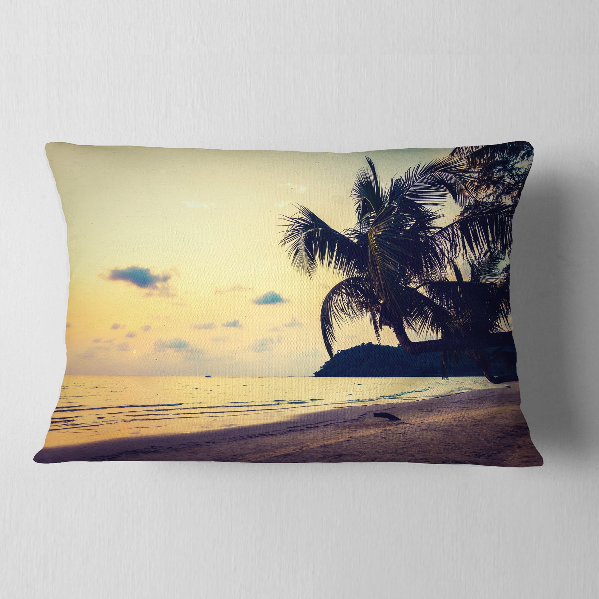 Designart Silhouette Coconut Tree - Seascape Throw Pillow - 12x20