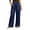 Navy, variant on CHGBMOK Plus Size Women's Satin Pants Ruffled Waistband Wide Leg Pants High and Elastic Waist Trousers with Pockets