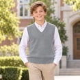 thumbnail image 5 of Hienoo Kids Knitted Vest School Style V Neck Sleeveless Sweater Fall Winter Warm Tank Top, 5 of 5