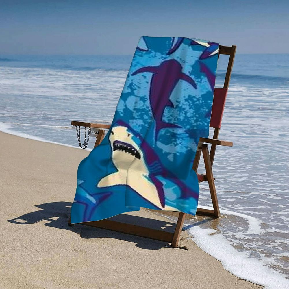 PHYHOO Shark Beach Towel for Adults Kids Large Microfiber Beach Towels Oversized Sand Free Beach Towel for Bath Travel Outdoor Pool Sport Hotel Gym and Spa Blue 30x60in