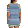 thumbnail image 4 of Kaemgyyd Summer Tops Womens Stripe Short Sleeve Cold Shoulder Tunic Tee V Neck Loose Casual Shirts Fashion, 4 of 6