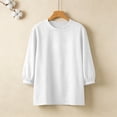 thumbnail image 5 of Yxbdin Shirts for Women Cotton Linen Puff 3/4 Sleeve Blouse Dressy Casual Crew Neck Tops Loose Fit Solid Clothes White L, 5 of 8