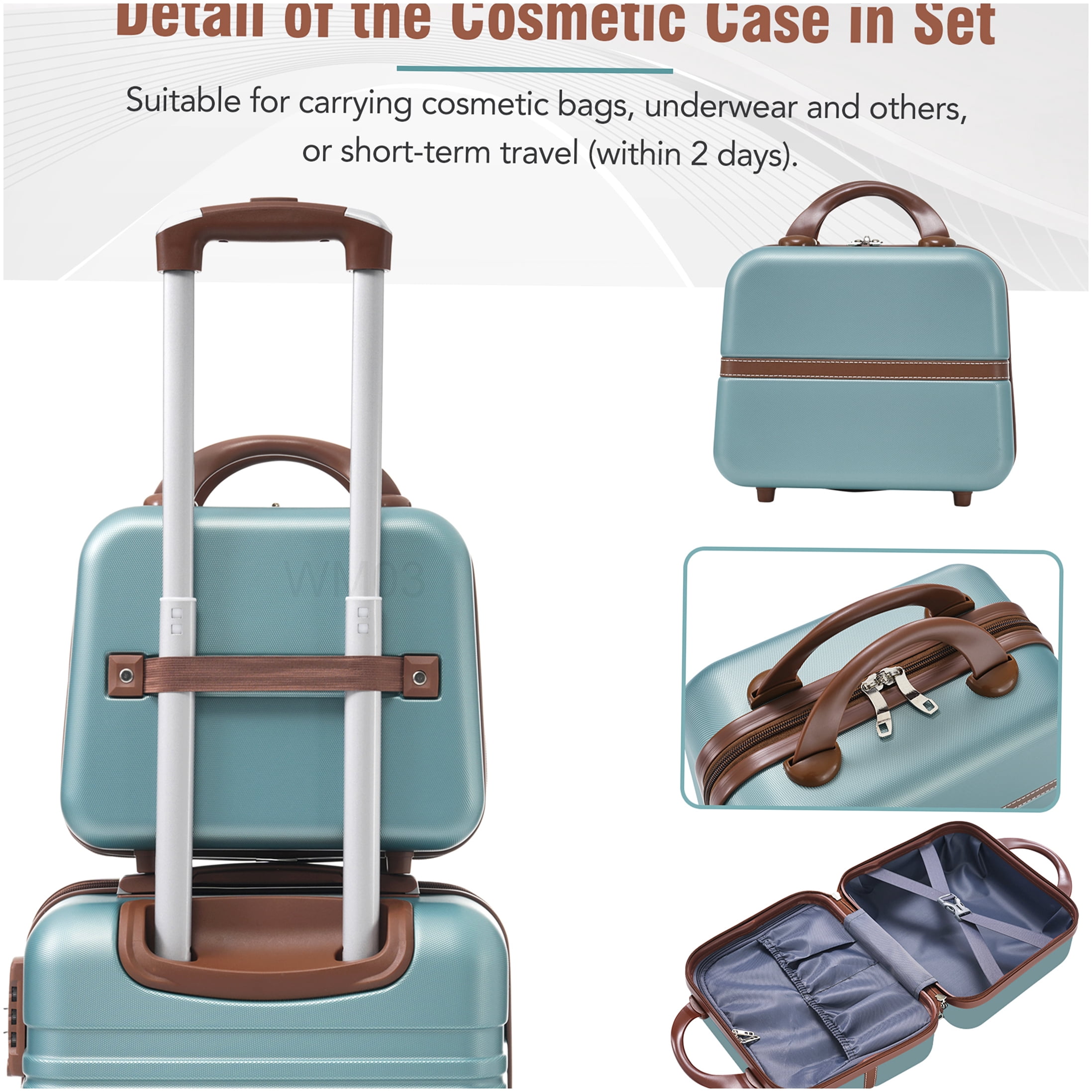 3-Piece Lightweight Hardshell Spinner Luggage Set in Green, TSA Lock, 20in & 24in ABS Suitcase with Cosmetic Case