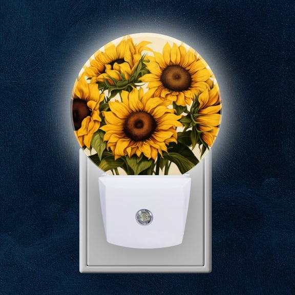 Round LED Night Lights Lamp with Dusk to Dawn Sensor, Bouquet Of Sunflowers Detailed And Delicate Flowers Night Light Plug Into Wall for Kids Room, Bedroom, Bathroom, Kitchen, Hallway