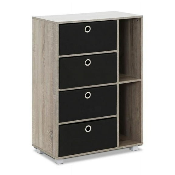 11159GYW-BK Multipurpose Storage Cabinet with 4 Bin-Type Drawers, French Oak Grey & Black