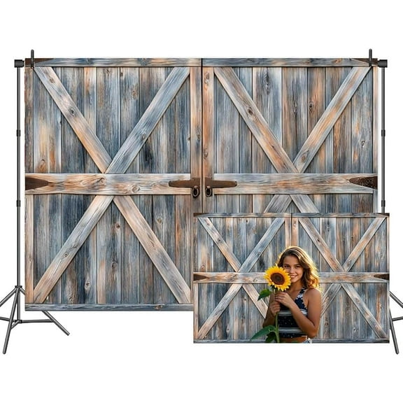Rustic Barn Door Backdrop Western Wood Door Wall Wedding Photography Background Boho Grey Wood Floor Baby Shower Birthday Party Decorations Banner Supplies Photo Booth Props