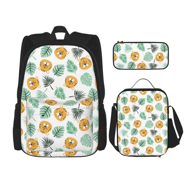Balery Tiger Leaves Mochila Escolar 3 en 1 para Niños - Mochila Resistente con Lonchera Térmica y Estuche - Mochila Escolar para Niños y Niñas
