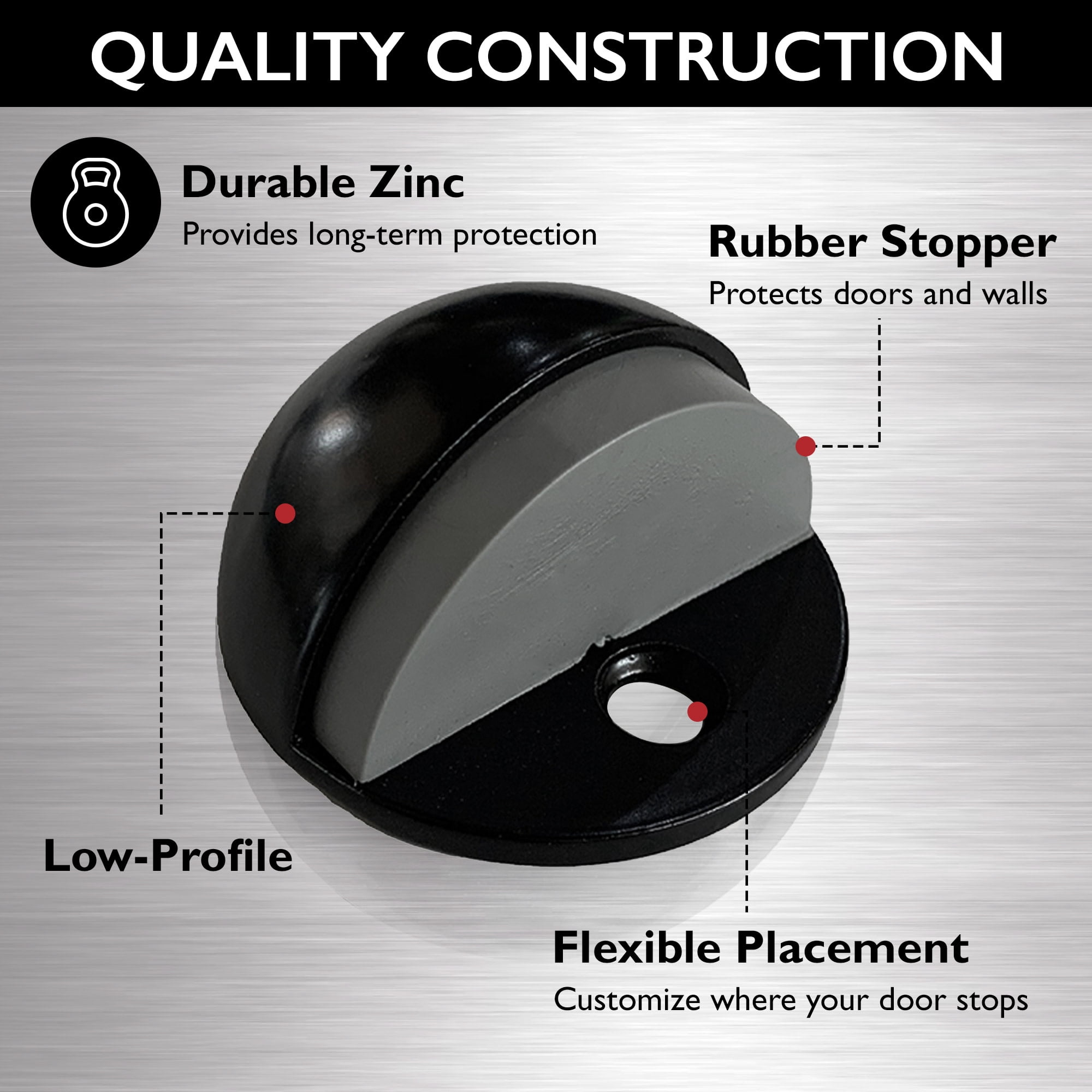 Dome Door Stop Wall Protectors with Rubber Stopper – Matte Black Floor Mounted Door Stoppers 10-Pack – Design House, 188375