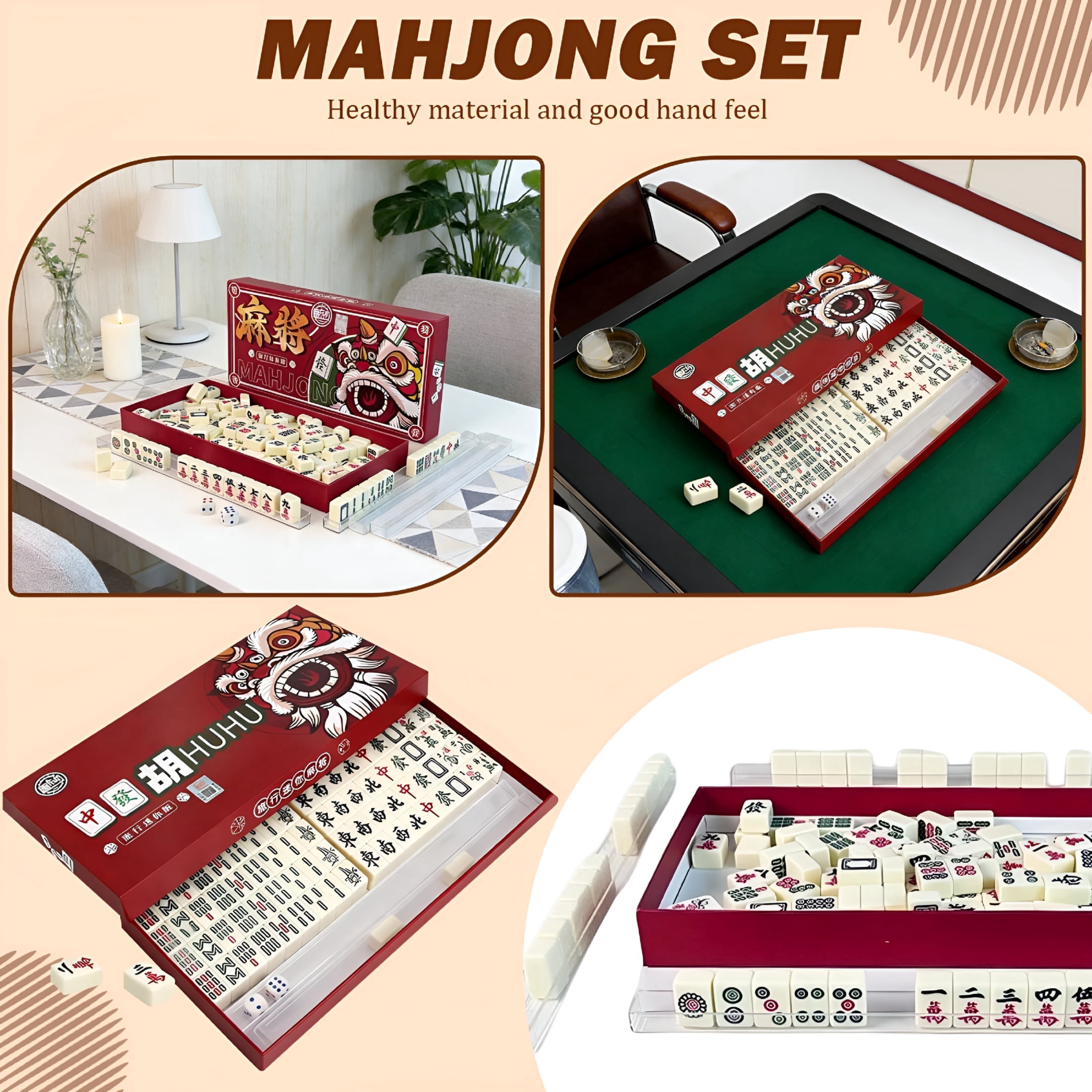 BESTSKY 2026 New Tile Standard Edition Mahjong Set with Dice,Portable Travel Board Game for Travel,Family Gathering,Travel Board Games