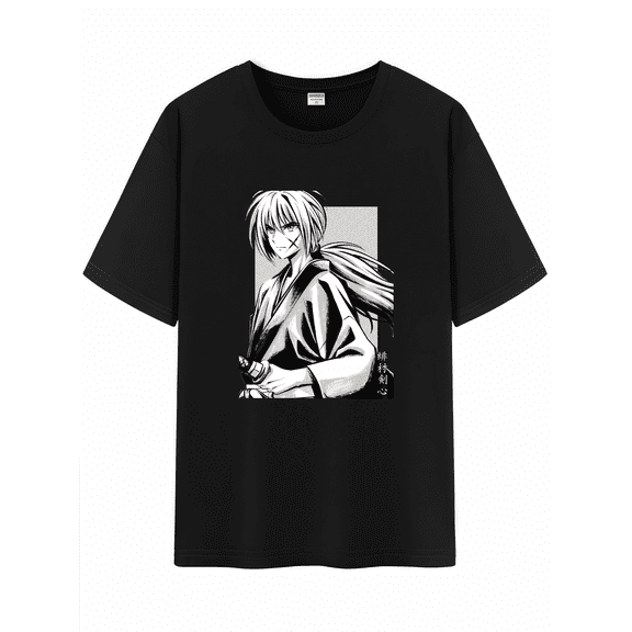 Qingyee Unisex Japanese Anime Cotton T-Shirt,Carton Rurouni Kenshin Pattern Short Sleeve Tee Shirt