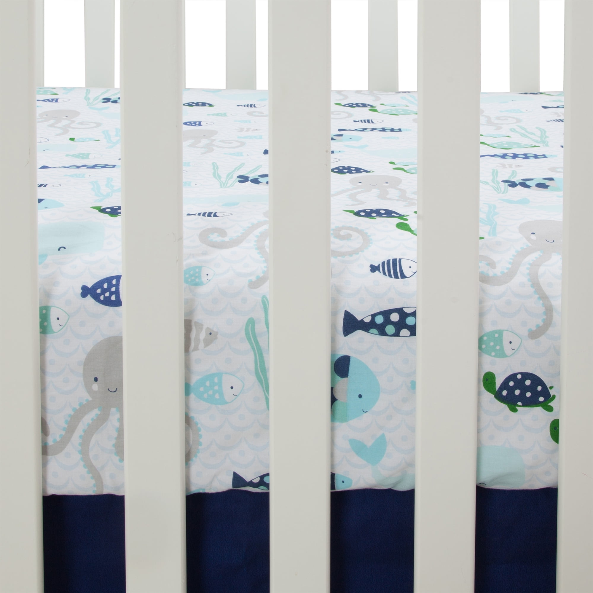 Lambs & Ivy Oceania Cotton Fitted Crib Sheet - Blue, Gray, White, Aquatic