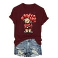thumbnail image 5 of felwors Teddy Bear Graphic Tee | Valentine's Day Heart Balloons & Flower Casual Crew Neck Short Sleeve Shirt”(Wine, XXL), 5 of 8