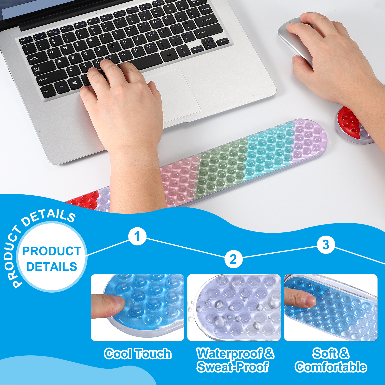 Uxcell Gel Wrist Rest, Gel Mouse Pad Mouse Wrist Support for Keyboard and Mouse Ergonomic,Keyboard Pad Ocean Blue Ombre