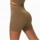 thumbnail image 4 of Pantalones cortos de yoga Estilo Europa y América Cintura alta Levantamiento de cadera Fitness Leggings cortos para correr Marrón L, 4 of 7