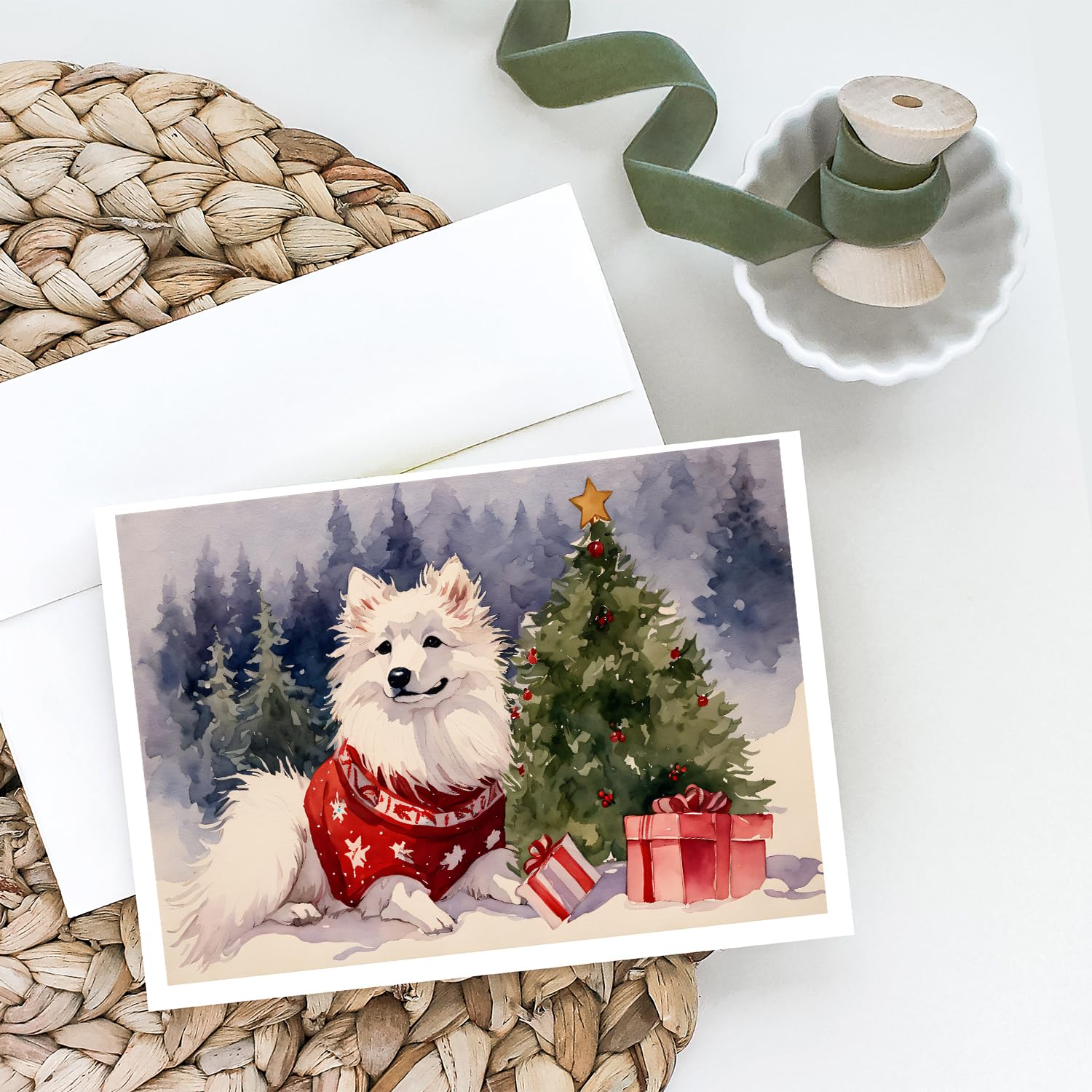 American Eskimo Christmas Greeting Cards and Envelopes Pack of 8 7 in x 5 in