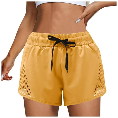 WNVMWI Womens Shorts Boxer Shorts for Women Wide Leg Shorts Summer Mesh Breathable Sports Shorts Women s Quick Drying Loose Fitness Pants Yoga Running Exposure Casual Shorts Hot Pants Yellow High L