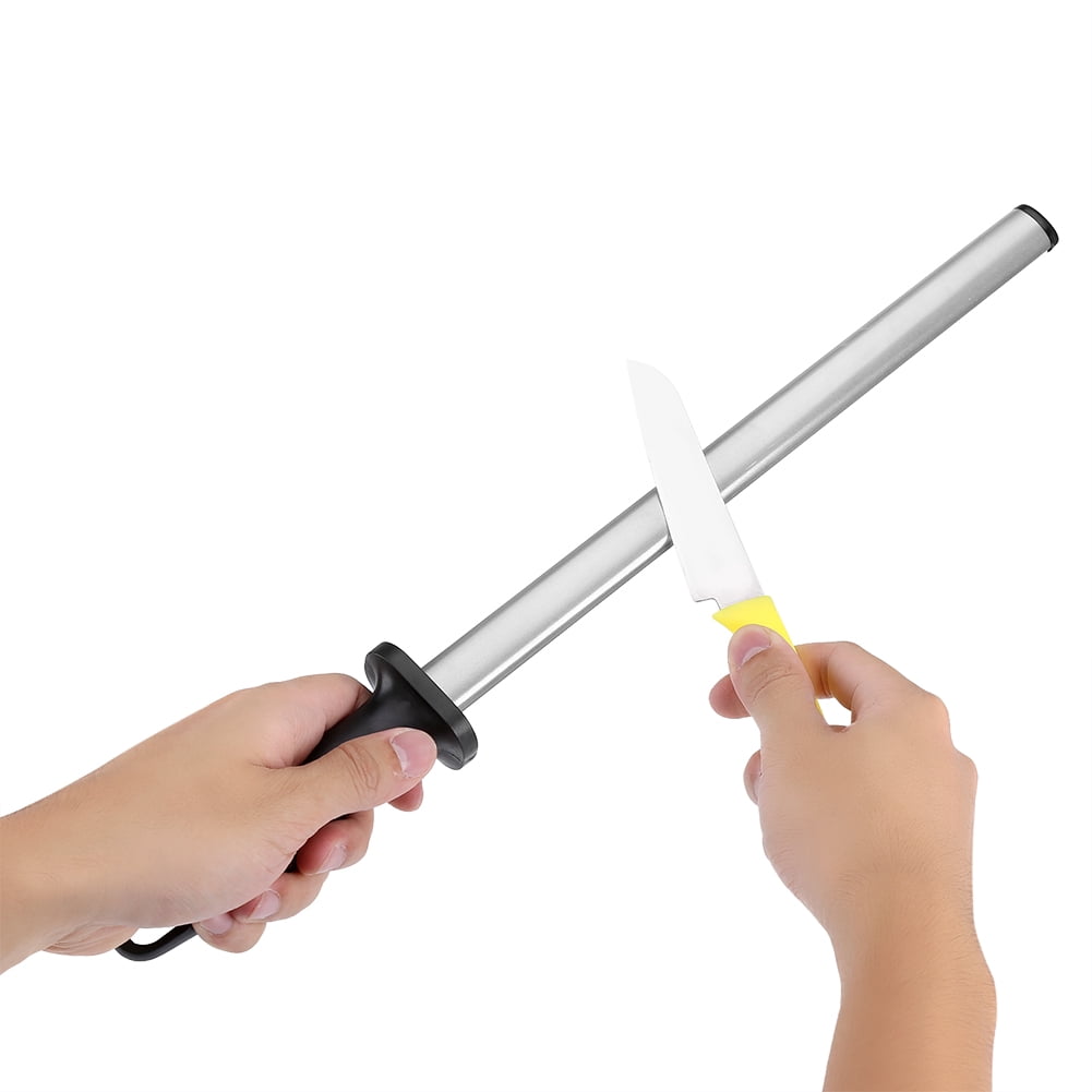 Nieyigj 600 Grit 12 Inch Portable Kitchen Knife Sharpening Rod Oval Diamond Sharpener Stick with Non-Slip Plastic Handle Black Silver
