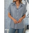 thumbnail image 2 of Women'S Loose Short Sleeve Pocket Casual Striped Shirt Navy Blue S, 2 of 7
