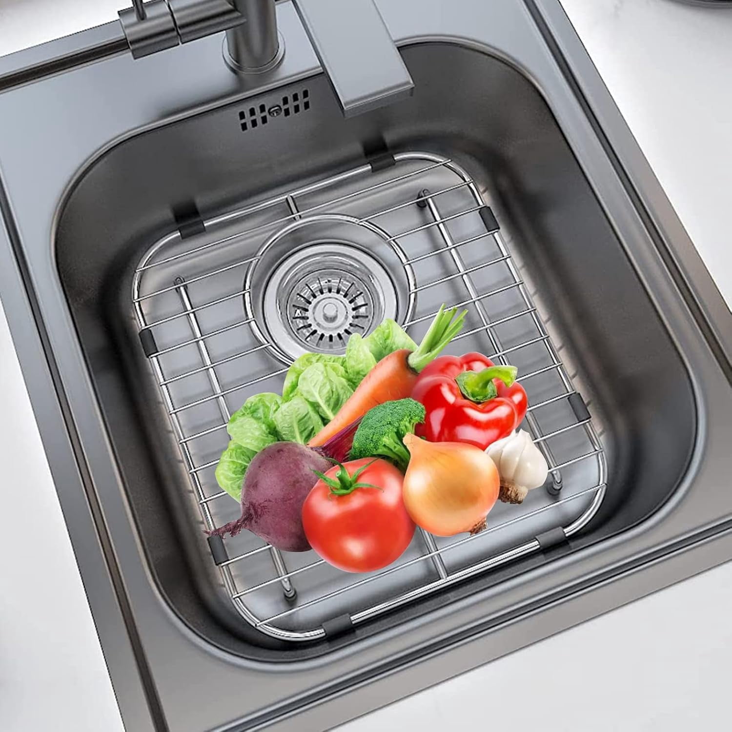 Sink Protectors for Kitchen Sink, Universal Double Bowl Sink Bottom Grid, Premium Stainless Steel Sink Protector Grid Grate Rack Rear Drain
