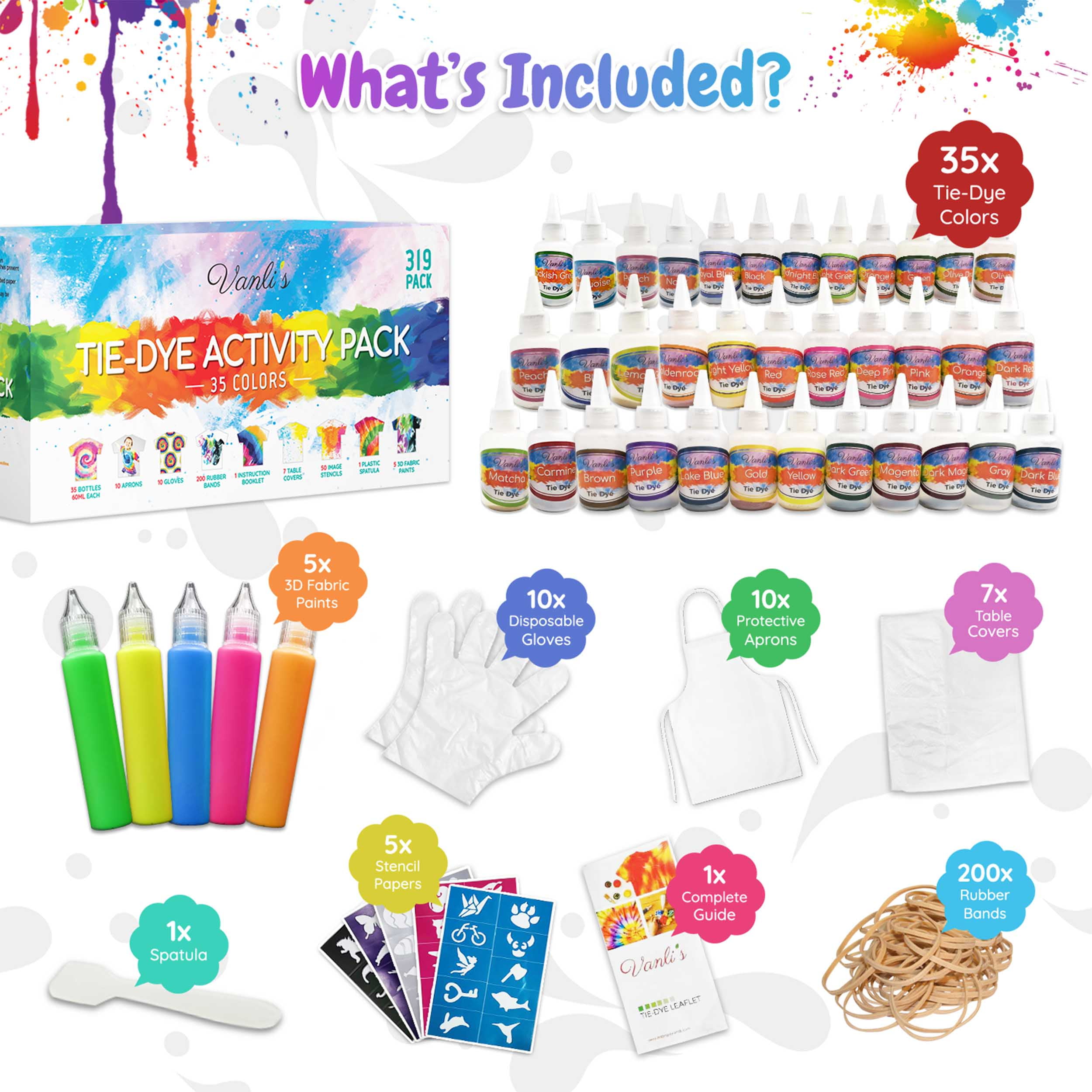 PATIFEED Tie Dye Kit, 35 Colors Fabric Tyedyedye Kit, Non-Toxic Tye Dye Kit  for Kids, Adults, Large Groups, Handmade Party