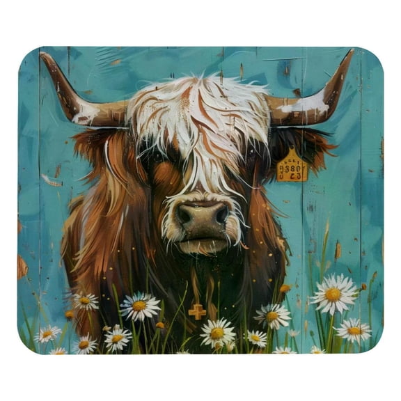 PhooArto Comfortable Mouse Pad Cow Teal Daisy on Rustic Wooden Desktop Mousepad , 21 x 25 cm Mouse Mat, Non-Slip Rubber Base, Improves Speed and Precision