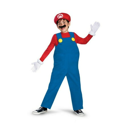 Super Mario Brothers Boys Mario Costume with Inflatable Belly Gloves Moustache L