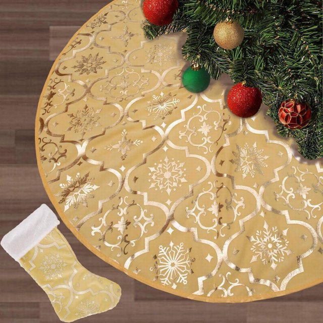 Event & Party Plaided Christmas Tree Linen Skirt Mat Decorations with X Mas Stocking for Xmas