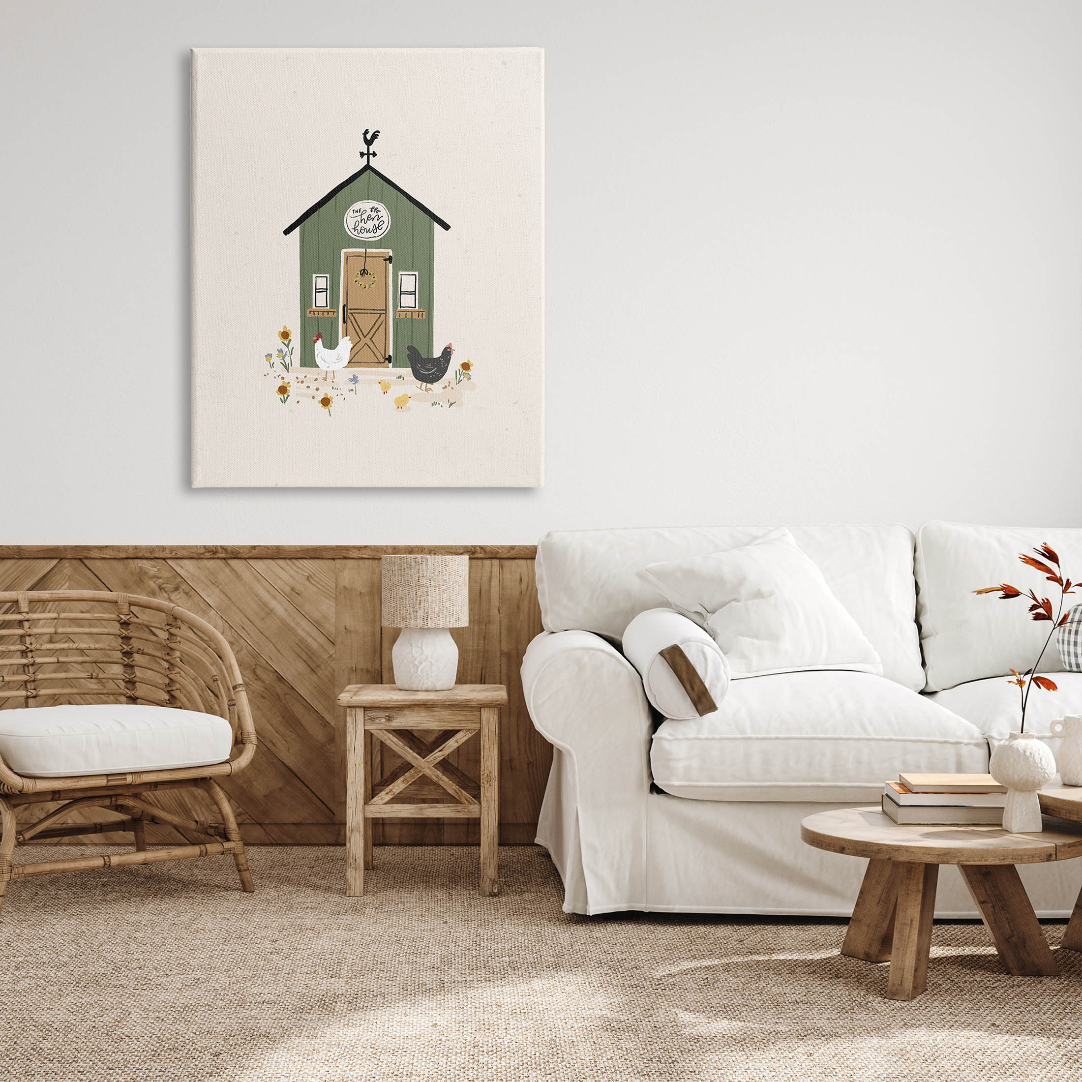 Green Hen House Chicken Farm Animals & Insects Graphic Art Gallery Wrapped Canvas Print Wall Art