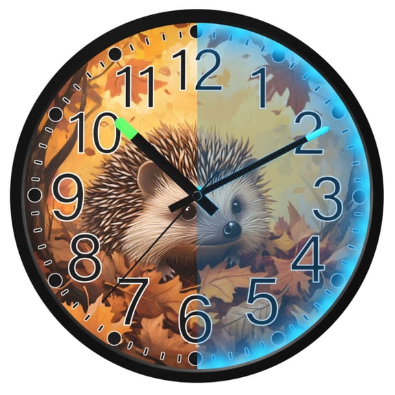 Ryvnso Hedgehog Autumn 12 Inch Night Light Wall Clock Silent Battery Operated Luminous Clocks