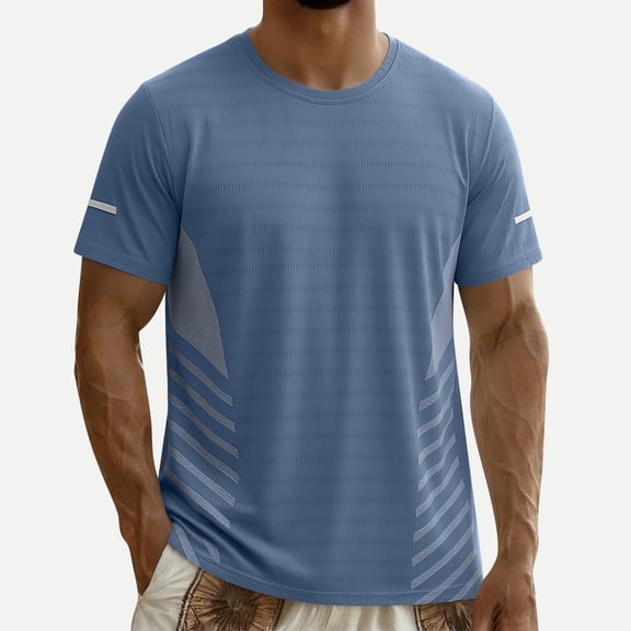 Men's Short Sleeve Quick Dry Workout T Shirt Casual Athletic Gym Running Tee with Reflective Strips, M